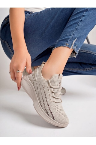 Bej Unisex Yürüyüş Hafif Triko Ayakkabı-015 Bej