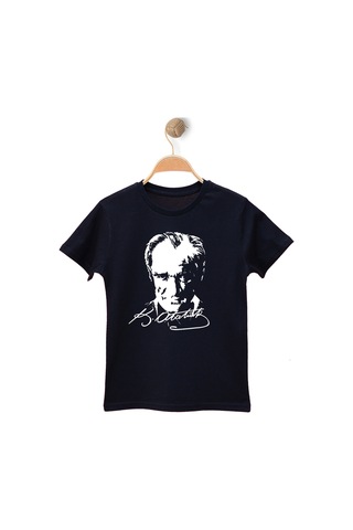 Alglıfe Atatürk Baskılı Çocuk Tişört Siyah - %100 Pamuk Kaliteli Kumaş Bir Yaş Büyük Önerilir