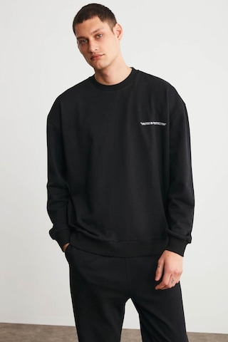 Grimelange Raırok Erkek İçi Polarlı Comfort Oversize Nakışlı Siyah Sweat