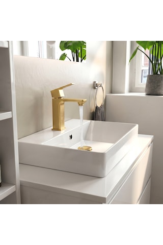 Adell Bloc Lavabo Bataryası Mat Altın Fırçalı Brushed Gold Modern Lavabo Musluğu 159401018