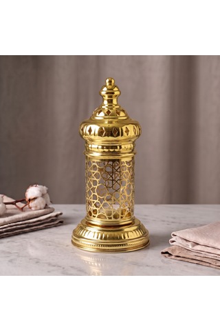 Beyaz Geometrik Metal Fener Selçuklu Yıldızı Çay Feneği Tutucu Minimalist Fas Mum Dekorasyonu Altın