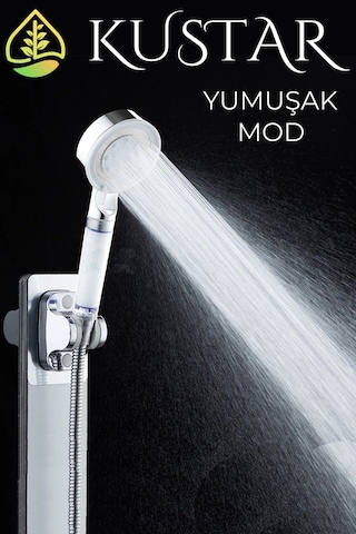 Kustar 5 Fonksiyonlu Krom Beyaz Çelik Filtreli Kireç Önleyici Yüksek Basınçlı Tasarruflu Banyo Duş Başlığı Diğer