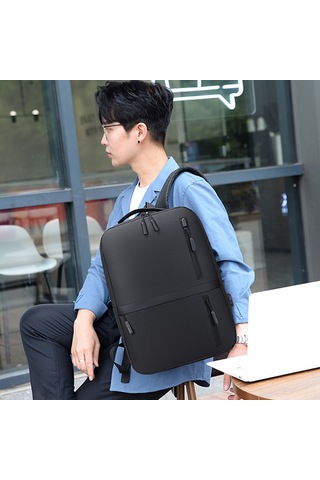 Jeemson Erkek Usb Şarjlı Su Geçirmez Çanta Seti - Laptop Sırt Çantası Ve Omuz Çantası Siyah
