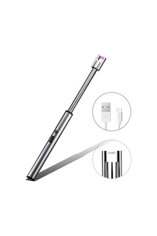 Shineyee Usb Şarjlı 360 Esnek Boyunlu Elektrikli Alev Ateşleyici, Rüzgar Dayanıklı, Çocuk Emniyetli Metal Isıtıcı - Gümüş, Paketli Çok Renkli