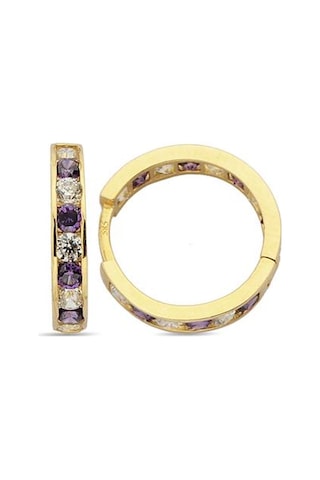 Altın Mor Taşlı Çocuk Küpe - 722000016779 Sarı Altın