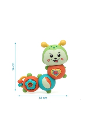 Montessori Neşeli Tırtıl Düğmeli Işıklı Müzikli 23 Cm Eğitici Ve Öğretici Çıngıraklı Bebek Oyuncağı