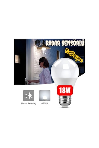 18 Watt Radar Sensörlü E27 Duy Led Ampul Gece Ve Hareket Sensörlü Beyaz Işık 18 W. 1620lm Led Ampul