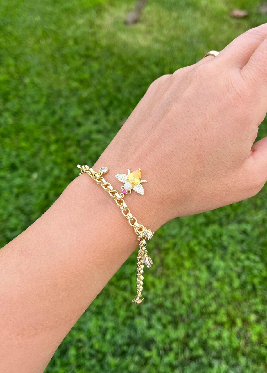 Arı Ve Taş Charmlı Bileklik Çok Renkli