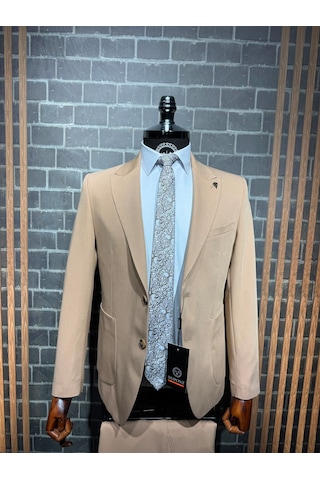 Dupont Classics Dupont Slim Fit Sivri Yaka 6 Drop Çift Yırtmaç Torba Cep 2'li Takım Elbise Bej-altın Bej