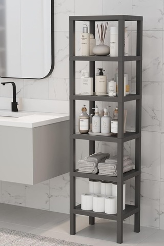 6 Katlı Düzenleyici Plastik Raf Ünitesi, Gri, 150 Cm Yükseklik, Banyo, Mutfak, Salon Rafı Mtfks-om-1108-6lı