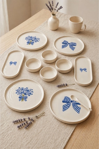 Blue Gift 10 Parça 4 Kişilik Stackable Kahvaltı Takımı & Lüx Kahvaltılık Sunum Seti Tabağı Beyaz