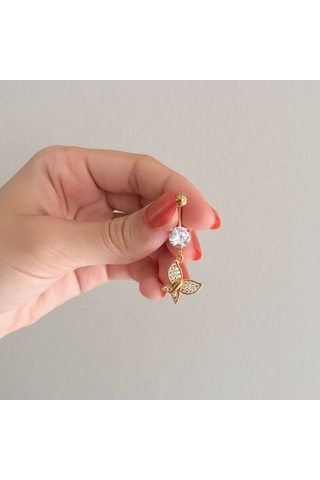 Ferizz Altın Kaplama Zirkon Taşlı Kelebekli Piercing Prc-109 Altın