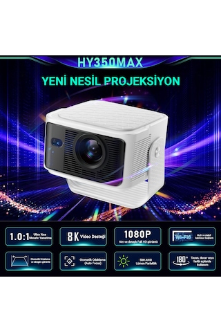 İdragon Hy350max Android 14 Akıllı Projeksiyon Cihazı 1080p Full Hd 500 Ansı Lümen Wifi 6 Bluetooth 5.4 Auto Focus Ultra Kısa Mesafe 4k/8k Destekli Mini Projeksiyon