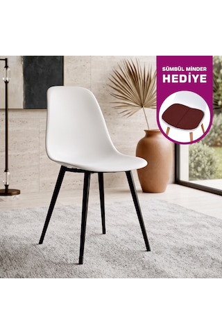 Vilinze Eames Siyah Ahşap Ayak Plastik Beyaz Sandalye