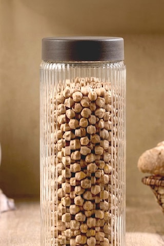 6 Adet 1,5 Litre Mega Boy Bambu Kapak Görünümlü Çizgili Kavanoz Seti 1500 Ml Şeffaf