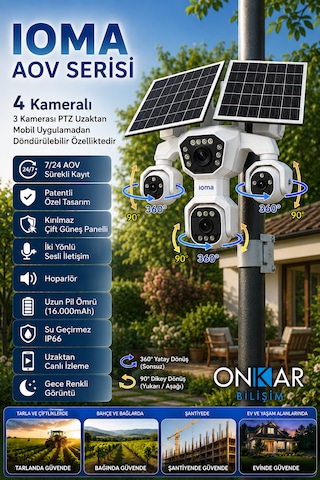 Ioma Sg407 4 Kameralı 3ptz'li 4g Solar Güvenlik Kamerası 10x Zoom Hieasy