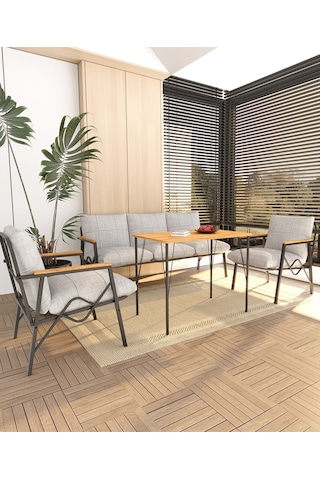 Doruk Home Balkon, Bahçe, Cafe, Metal Kanepe Koltuk Takımı , Bahçe Mobilyası, 50x90 Masalı - 311 Açık Gri