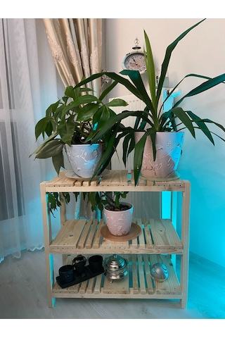 Çağlaa-design Doğal 3 Katlı 60 60 30 Cm Ahşap Dekoratif Çiçeklik-