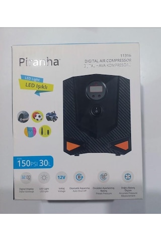 Piranha Dijital Hava Kompresörü Lastik Hava Pompası 150psi Çakmaklık Girişli