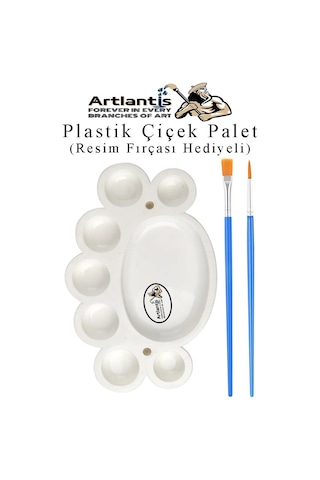 Plastik Çiçek Palet 1 Adet Çiçek Boya Paleti 8 Hazneli 17 Cm Resim Boyama Paleti Fırça Hediyeli Sanatsal Hobi