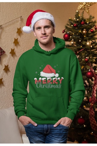 Stil X Yeni Yıl Baskılı Erkek Sweatshırt, Chrıstmas Temalı Yeşil-3