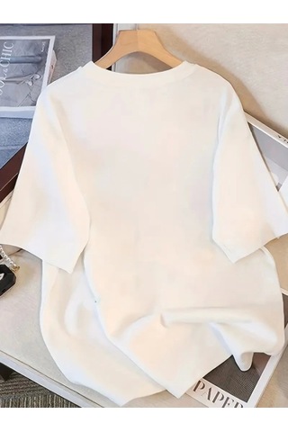Modi Baskılı Oversize Bisiklet Yaka T-shirt - Beyaz - Mymg158937