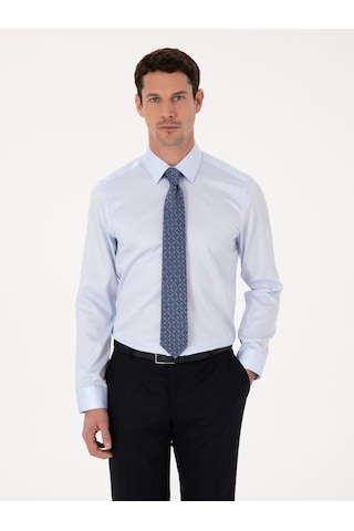 Cacharel Açık Mavi Slim Fit %100 Pamuk Non Iron Kolay Ütülenebilir Klasik Gömlek Acık Mavı