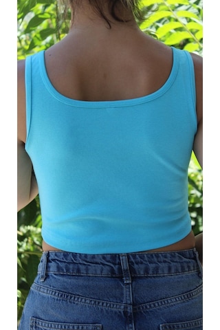 Afri Kadın Mavi Basic Ribana Atlet Crop Likralı Spor Üst Mavi