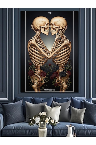 Ahşap Tablo Öpüşen İskeletler Aşk Sonsuz Obje Tabloları