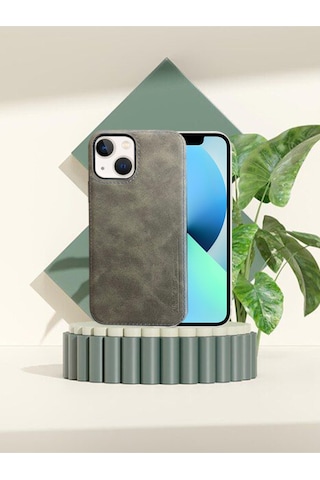 Juno Apple Uyumlu iPhone Hakiki Deri Koruyucu Kılıf 13 14 15 Gri