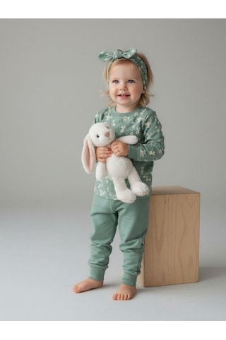 Zekids Kız Çocuk Pamuklu Çiçek Desenli Pijama Takımı-16851 Mint