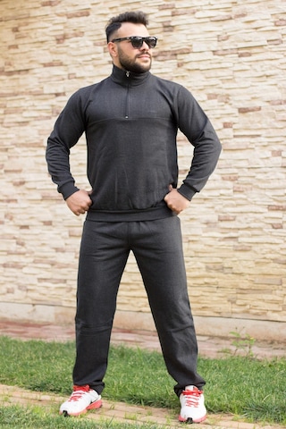 Antrasit Dik Balıkçı Yaka Rahat Kalıp Yarım Fermuarlı Erkek Eşofman Takım 21EESTYAKT Antrasit
