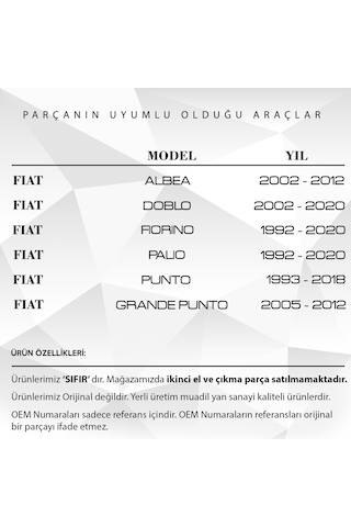 Fiat Doblo, Palio, Albea, Fiorino, Palio İçin Güneşlik Ayağı