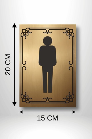 Dekoratif Metal Erkek Wc / Tuvalet Yönlendirme Levhası 20x15 Cm Altın Renk