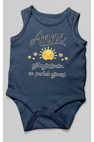 Morivokids Anne, Gökyüzümün En Parlak Güneşi Sıfır Kollu Bebek Body Lacivert