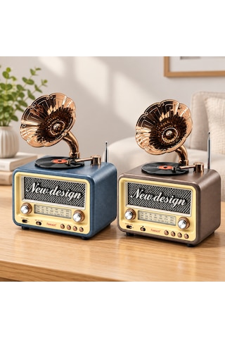 Retro Gramofon Radyo Bluetooth Usb Şarjlı Am/fm/sw