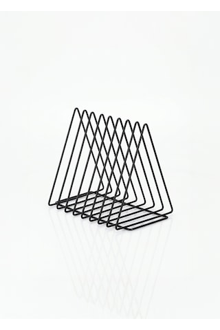 Uykula Üçgen Dekoratif Metal Dergilik Kitaplık Ve Plaklık Standı - Masaüstü Siyah Organizer 28x21x23 Cm