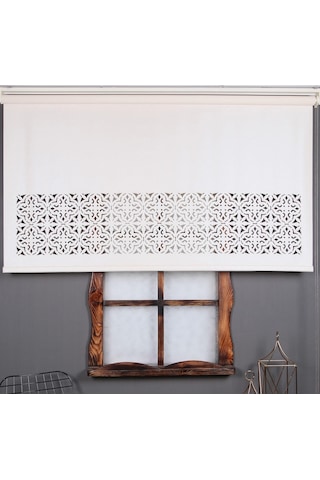 Lazer Kesim Stor Perde - Kalın Mat Model - Beyaz/Krem (471163342)