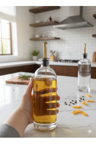 Morponi Bambu Stantlı Akıtmaz Gold Başlıklı 2'li Yağdanlık Seti 500 Ml Thn Şeffaf