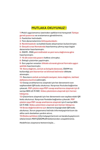 2025 MSÜ ÖSYM Tıpkı Basım Çıkmış Soru Deneme Kitapçığı PDF/Video Çözümlü Türkiye Geneli