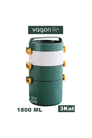 Vagonlife Lunch Box 3 Katlı Büyük Boy 1800 Ml Ofis-okul İçin Yeni Nesil Sefer Tası-fflbox3kat1800ml Yeşil