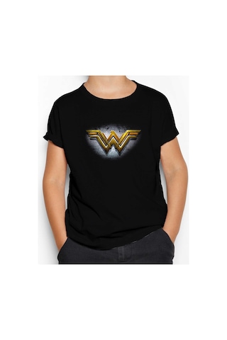 Zepplin Giyim Wonder Woman Gold Logo Siyah Çocuk Tişört Siyah