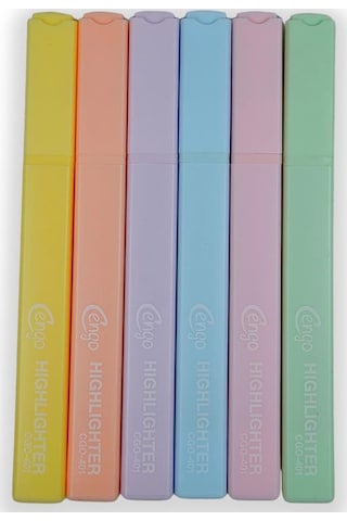 Cengo Kare Tipi Highlighter Fosforlu Kalem Pastel Renkler 6lı Set Cgo401 Çok Renkli