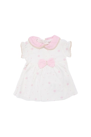 Bebegen Kız Bebek Ekru Pembe Fistolu Bebe Yaka Puanlı Elbise Çok Renkli
