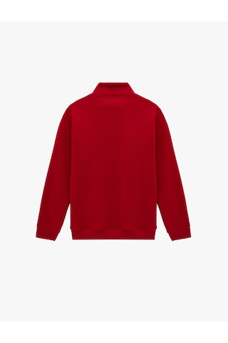 Koton Uzun Kollu Şardonlu Yarım Fermuarlı Yılbaşı Baskılı Sweatshirt Kırmızı 6wam70251mk Kırmızı