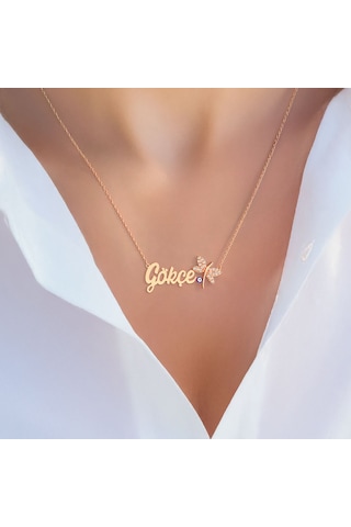 Nazar Mineli Yusufçuk İsimli Rose Gümüş Kolye Rose