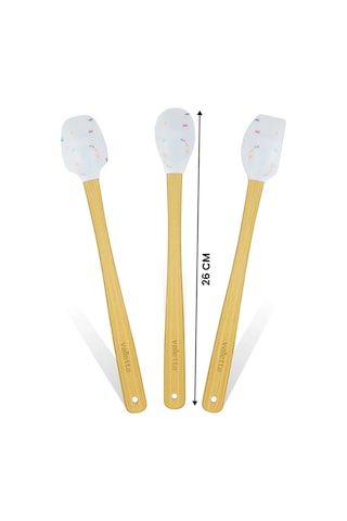 Valletta Indigo 3'lü Beyaz Renkli Noktalı Bambu Silikon Spatula