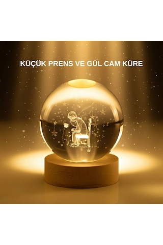 Küçük Prens Cam Küre Usb Işıklı Ahşap Standlı Büyük Boy 02