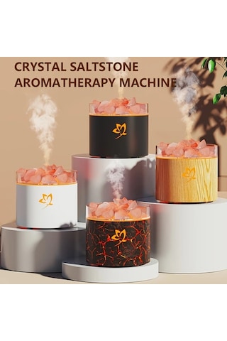 Techbloom Beyaz Rose Cicek Yedi Renkli Tuz Tas Koku Difuzoru Nemlendirici Esansiyel Yag Yok Yumusak Sis