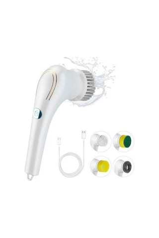 Novahub 5 Fırça Başlıklı Şarjlı Temizleyici - Beyaz, Yer, Banyo, Mutfak İçin Multifonksiyonel Beyaz